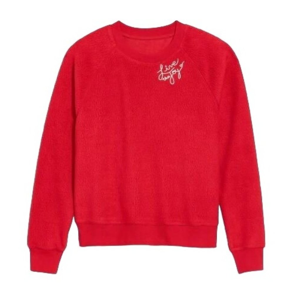 Red Fleece Sweatshirt Top Live the Joy Old Navy Woman's XL Cozy Warm JJ1932